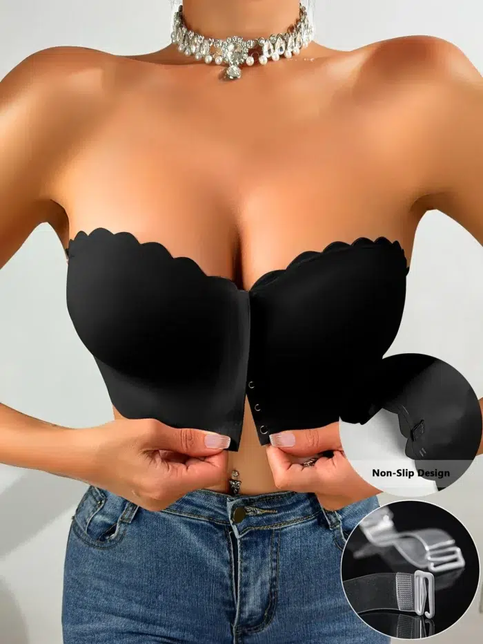 Strapless Bandeau Top with Scalloped Edge - Image 7
