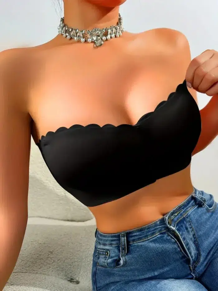 Strapless Bandeau Top with Scalloped Edge - Image 10