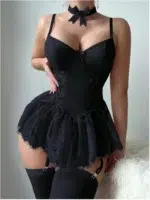Lace Corset Style Babydoll Bodysuit Lingerie With Garter Straps - Image 10
