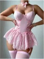 Lace Corset Style Babydoll Bodysuit Lingerie With Garter Straps - Image 4