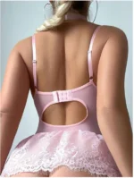 Lace Corset Style Babydoll Bodysuit Lingerie With Garter Straps - Image 3