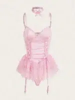 Lace Corset Style Babydoll Bodysuit Lingerie With Garter Straps - Image 7
