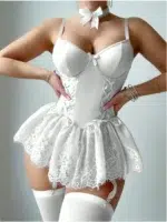 Lace Corset Style Babydoll Bodysuit Lingerie With Garter Straps - Image 14