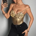 Shimmer Sequin Cup Satin Bodysuit - Image 2