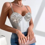 Shimmer Sequin Cup Satin Bodysuit - Image 11