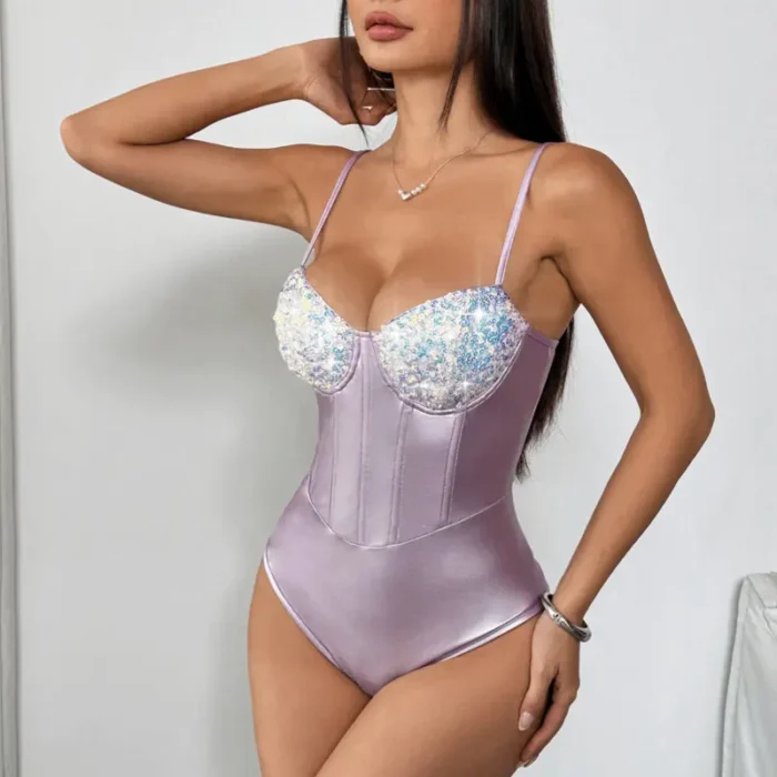 Shimmer Sequin Cup Satin Bodysuit - Image 16