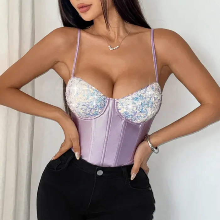 Shimmer Sequin Cup Satin Bodysuit - Image 17