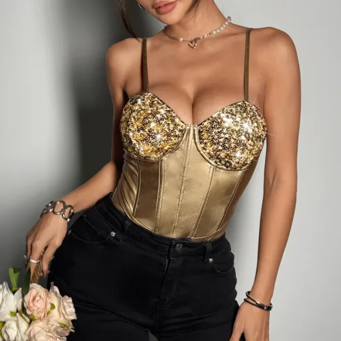 Shimmer Sequin Cup Satin Bodysuit - Image 3