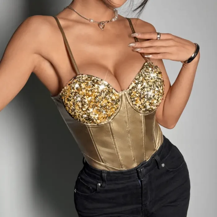 Shimmer Sequin Cup Satin Bodysuit - Image 5