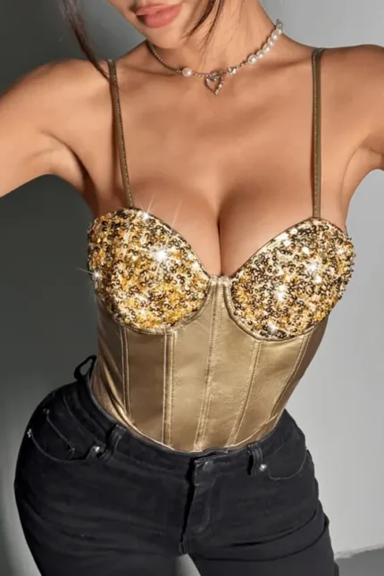 Shimmer Sequin Cup Satin Bodysuit