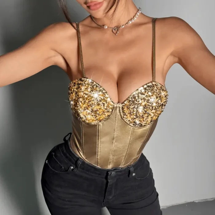 Shimmer Sequin Cup Satin Bodysuit - Image 1