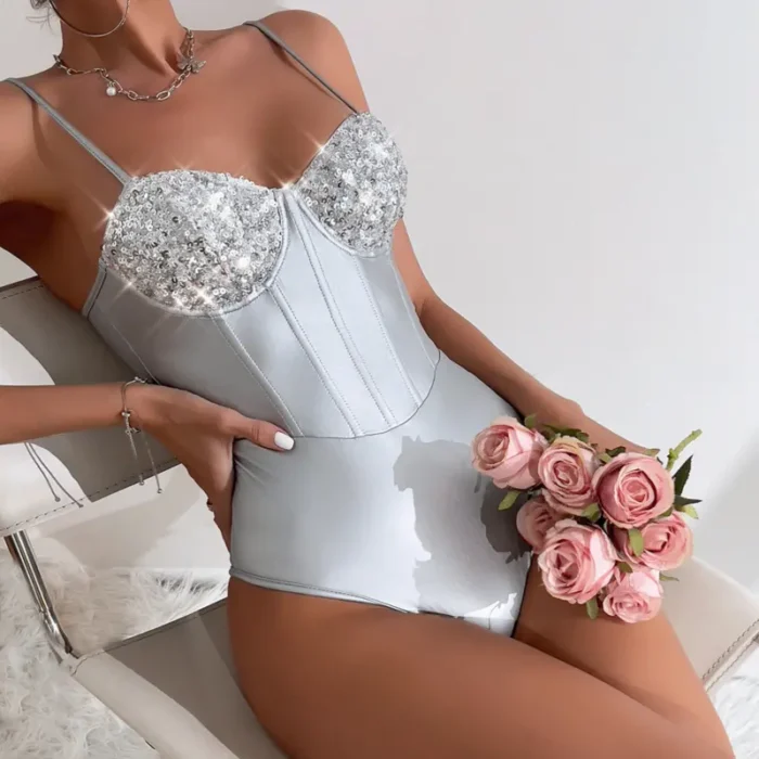 Shimmer Sequin Cup Satin Bodysuit - Image 10