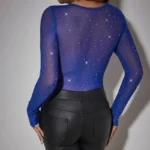 Sheer Mesh Rhinestone Long Sleeve Bodysuit with Corset Bustier - Image 20
