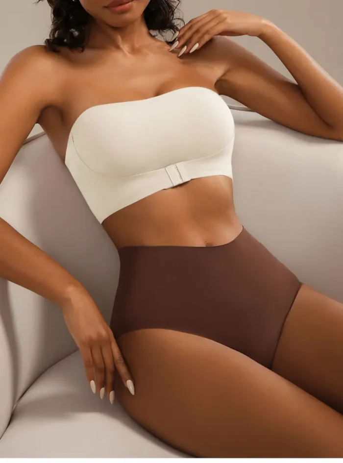 Front Closure Strapless Bandeau Padded Comfortable Wireless Bra - Image 12