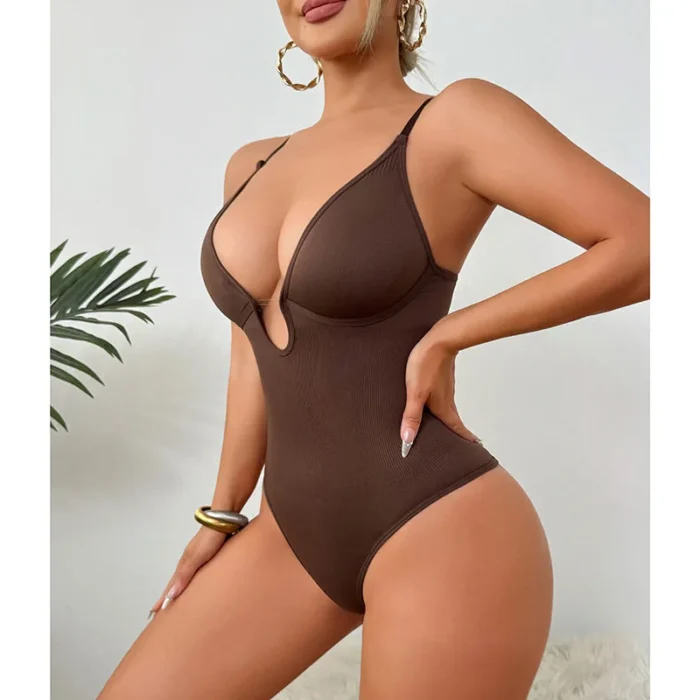 Hip Lifting Seamless Shapewear Sexy Deep V Wireless Backless Bodysuit - Image 22