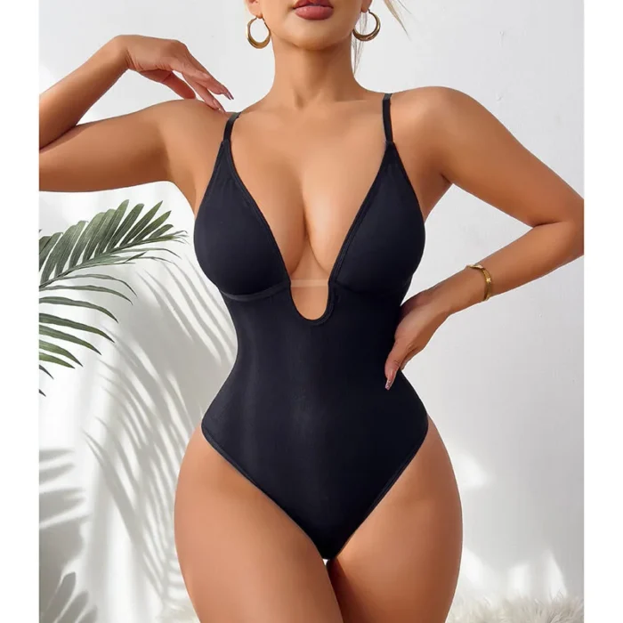 Hip Lifting Seamless Shapewear Sexy Deep V Wireless Backless Bodysuit - Image 3