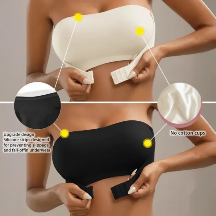 Front Closure Strapless Bandeau Padded Comfortable Wireless Bra - Image 2
