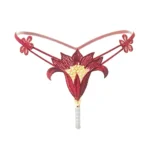 Low-Rise Open Crotch Embroidery Panties Pearl Massage Thongs Underwear - Image 5