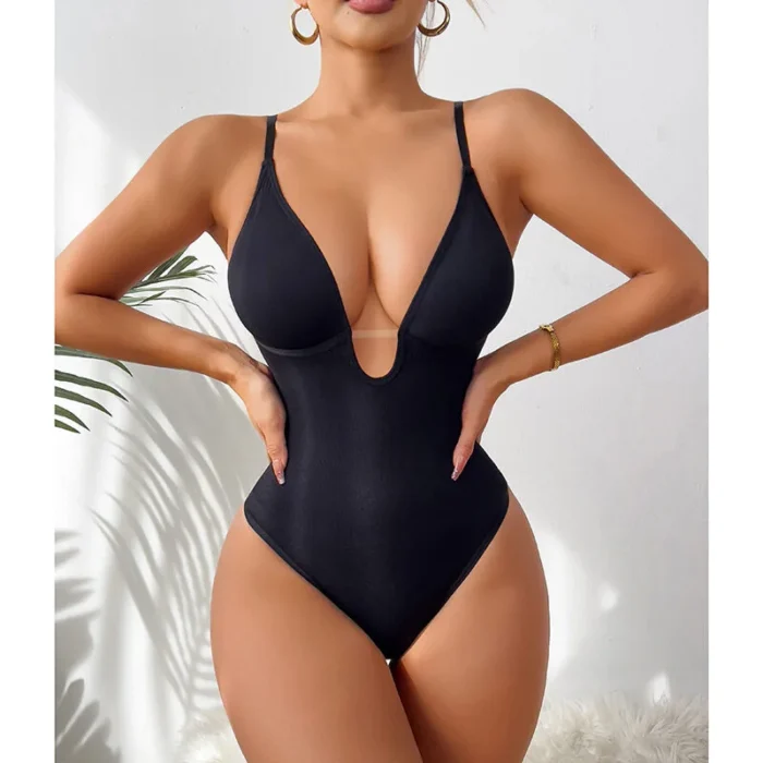 Hip Lifting Seamless Shapewear Sexy Deep V Wireless Backless Bodysuit - Image 1