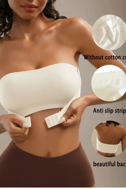 Front Closure Strapless Bandeau Padded Comfortable Wireless Bra