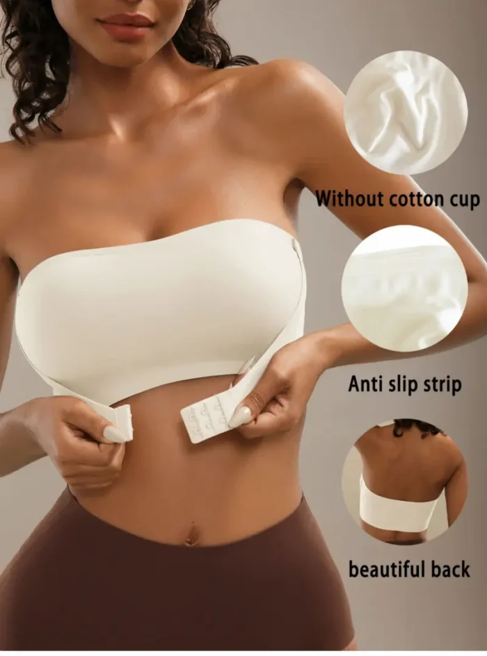 Front Closure Strapless Bandeau Padded Comfortable Wireless Bra - Image 1