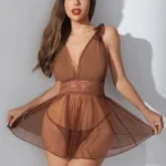 Sheer Polka Dot Lace Babydoll Lingerie with Deep V & Tie Straps - Image 20