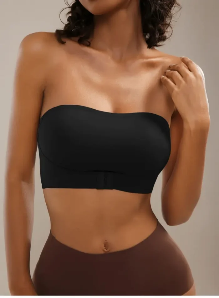 Front Closure Strapless Bandeau Padded Comfortable Wireless Bra - Image 7