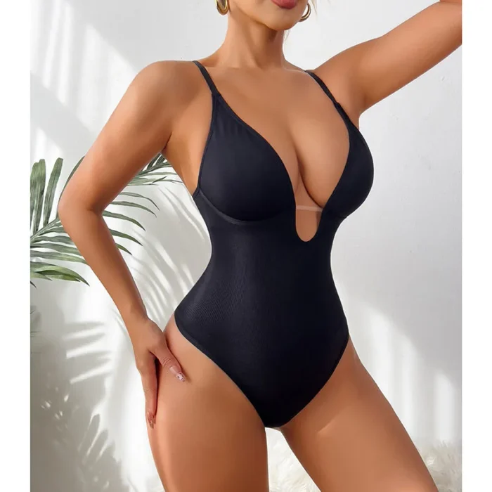 Hip Lifting Seamless Shapewear Sexy Deep V Wireless Backless Bodysuit - Image 5