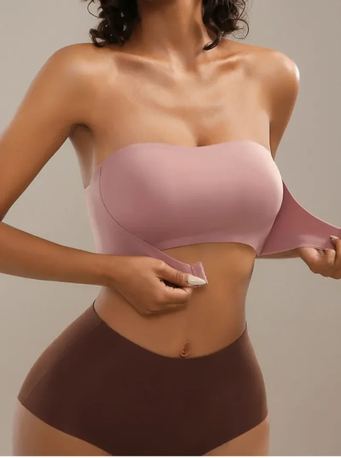 Front Closure Strapless Bandeau Padded Comfortable Wireless Bra - Image 18