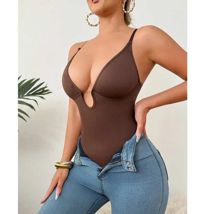 Hip Lifting Seamless Shapewear Sexy Deep V Wireless Backless Bodysuit - Image 26