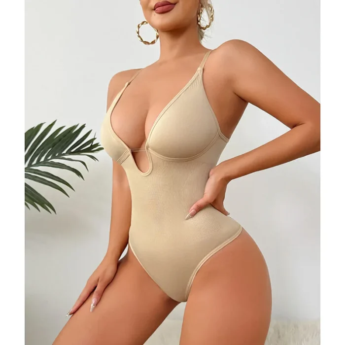 Hip Lifting Seamless Shapewear Sexy Deep V Wireless Backless Bodysuit - Image 13