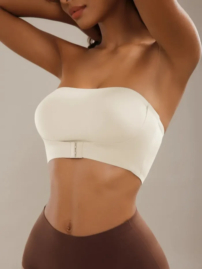 Front Closure Strapless Bandeau Padded Comfortable Wireless Bra - Image 14