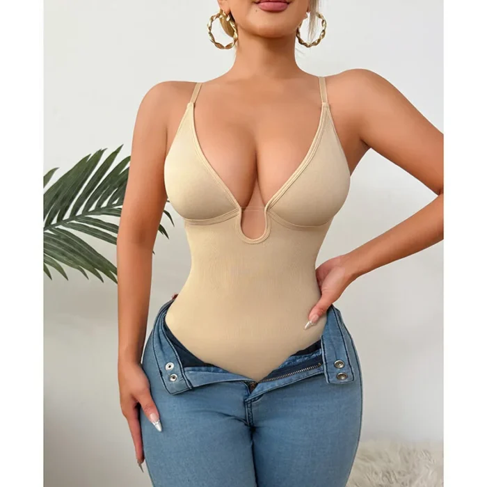 Hip Lifting Seamless Shapewear Sexy Deep V Wireless Backless Bodysuit - Image 17