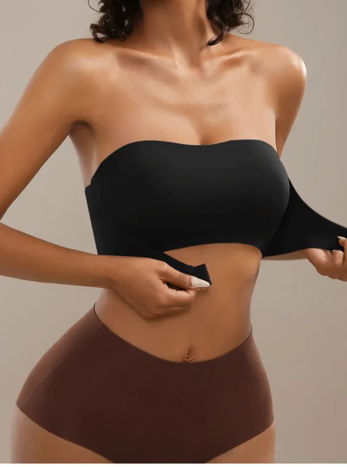 Front Closure Strapless Bandeau Padded Comfortable Wireless Bra - Image 6