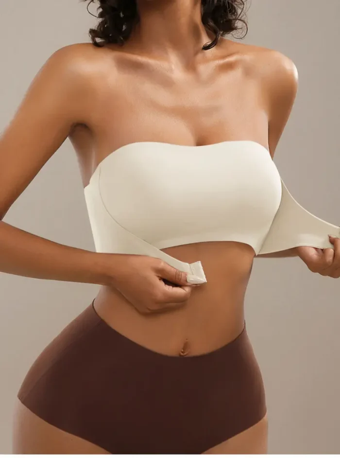 Front Closure Strapless Bandeau Padded Comfortable Wireless Bra - Image 11