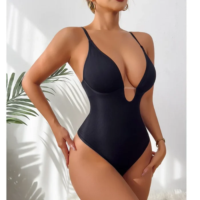 Hip Lifting Seamless Shapewear Sexy Deep V Wireless Backless Bodysuit - Image 6