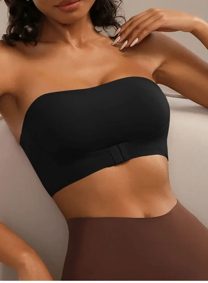 Front Closure Strapless Bandeau Padded Comfortable Wireless Bra - Image 5
