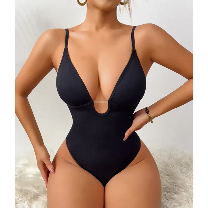 Hip Lifting Seamless Shapewear Sexy Deep V Wireless Backless Bodysuit - Image 9