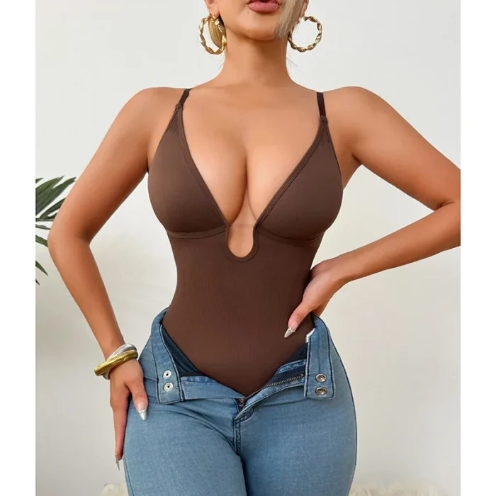 Hip Lifting Seamless Shapewear Sexy Deep V Wireless Backless Bodysuit - Image 25