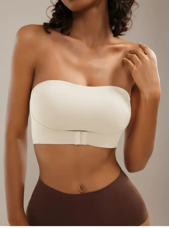 Front Closure Strapless Bandeau Padded Comfortable Wireless Bra - Image 13