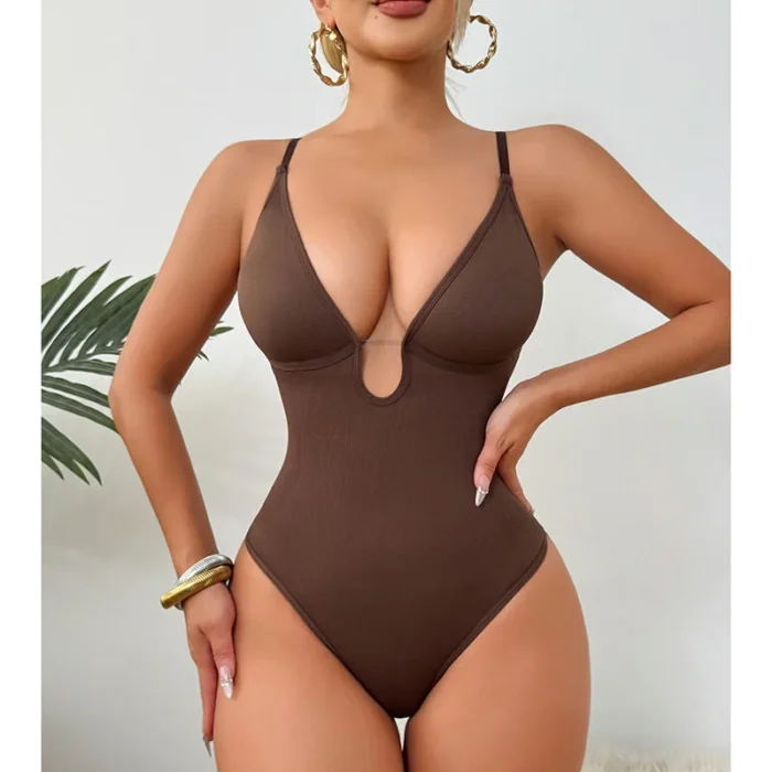 Hip Lifting Seamless Shapewear Sexy Deep V Wireless Backless Bodysuit - Image 20