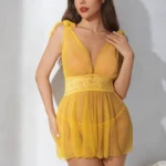 Sheer Polka Dot Lace Babydoll Lingerie with Deep V & Tie Straps - Image 19