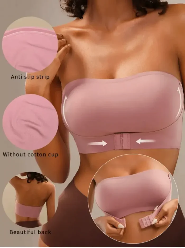 Front Closure Strapless Bandeau Padded Comfortable Wireless Bra - Image 20