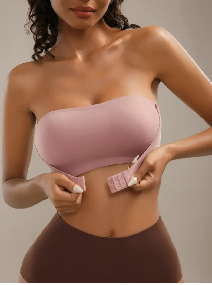 Front Closure Strapless Bandeau Padded Comfortable Wireless Bra - Image 17