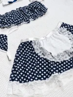 Cute Blue Gingham Lace Trim French Maid Costume with Apron and Bow Decor - Image 10