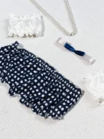 Cute Blue Gingham Lace Trim French Maid Costume with Apron and Bow Decor - Image 12