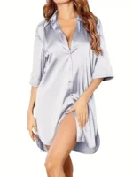 Satin Button-Down Shirt Nightdress - Image 7