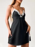 Lace Trim Hip-Hugging Side Slit Chemise Nightgown - Image 6