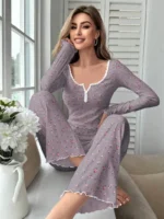 Two-Piece Floral Print Long Sleeve & Pants Pajama Set - Image 11