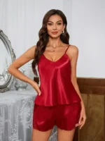 Satin Lace-Trim Cami Shorts Pajamas Set - Image 12